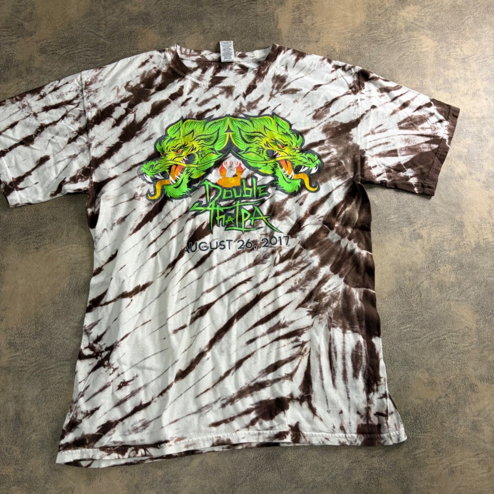 Dyenomite Bare‎ Hands Brewery T-Shirt Mens M Brown Tie Dye Dragon Craft Beer IPA